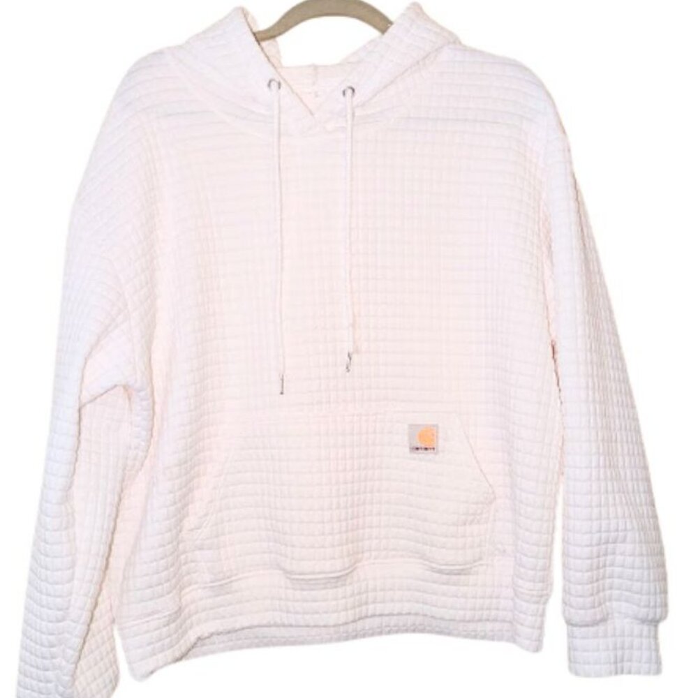 NWOT Carhartt Signature Quilted White Mid weight Logo Hooded Sweatshirt Rare! L